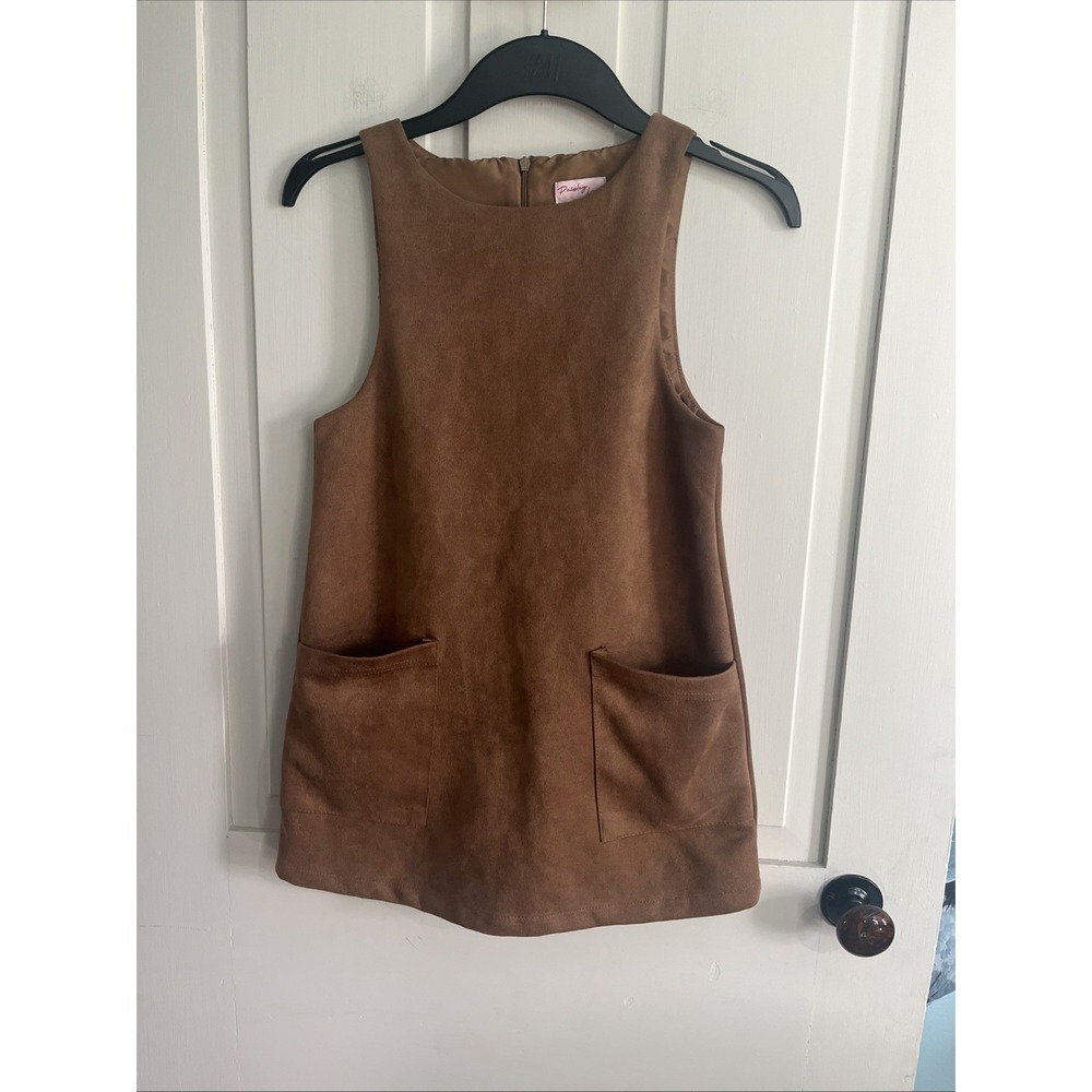 Girls Jumper Overall Skirt Size 8 Layering Paisley Love Brown Faux Suede